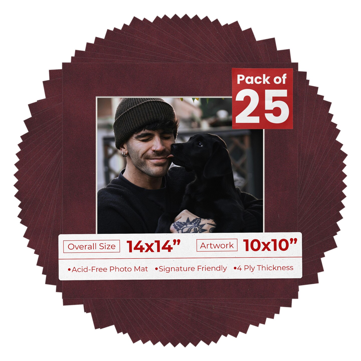 Dark Red Suede Mat Board for 14x14 Frames - Fits 10x10 Photos