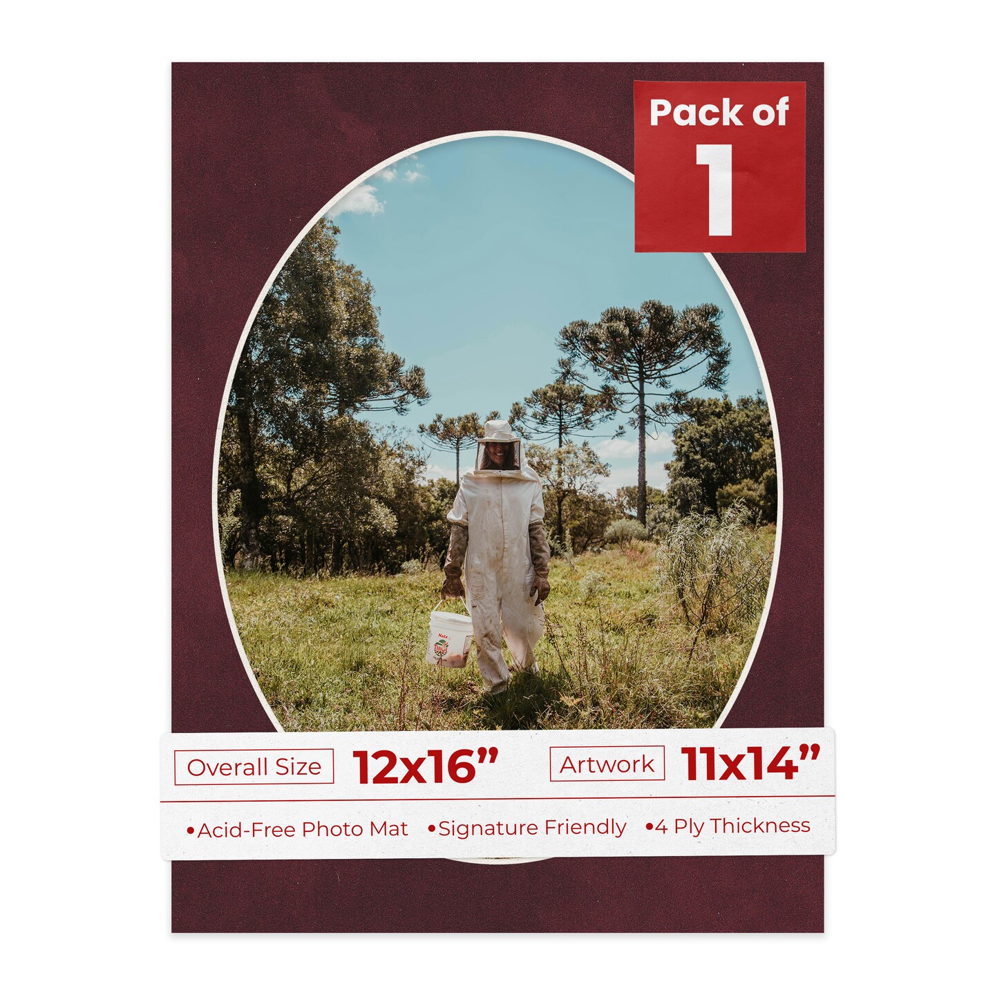 Dark Red Suede Mat Board for 12x16 Frames - Oval Opening for 11x14 Photos