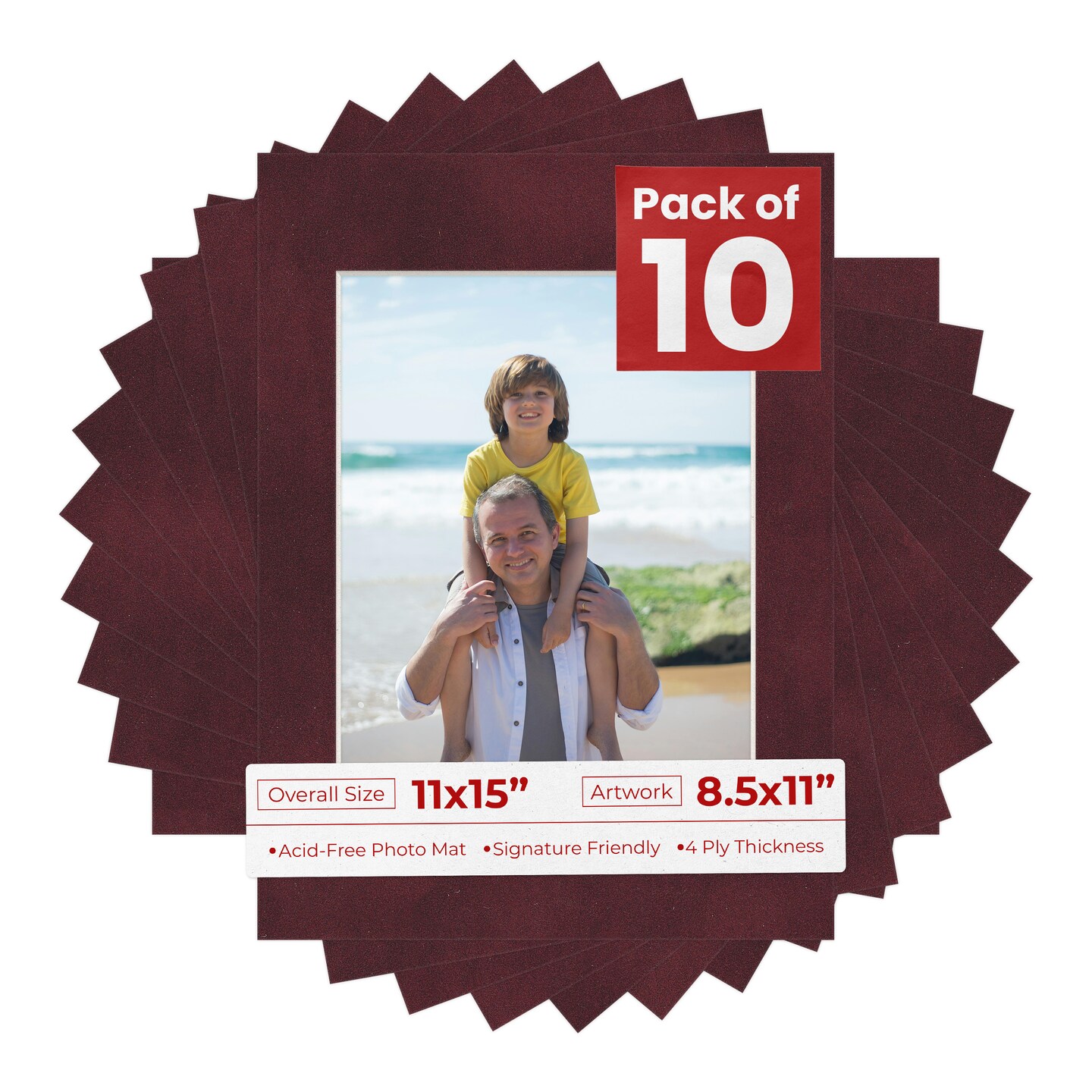 Dark Red Suede Mat Board for 11x15 Frames - Fits 8.5x11 Photos
