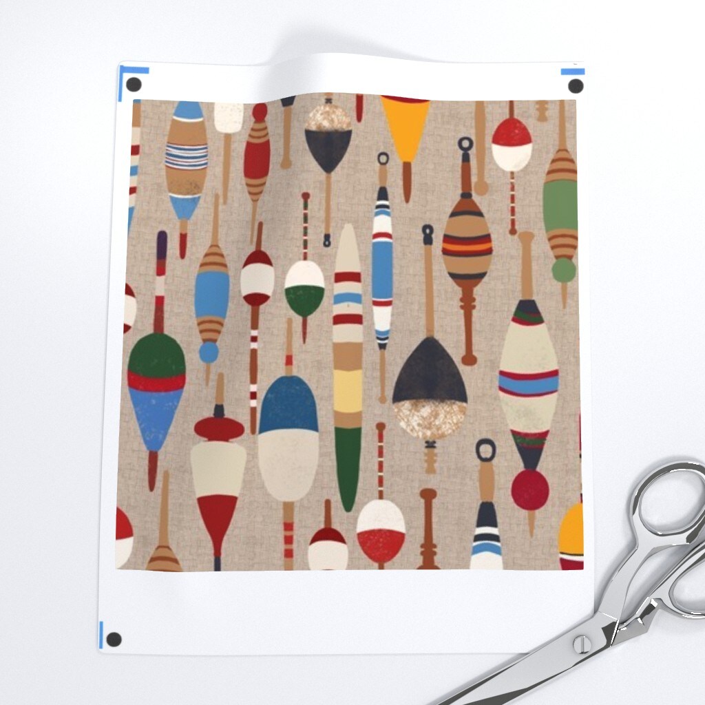 Retro Camping Lake Fishing House Bobber Tackle Vintage Camp Summer Nautical Cabincore Fisherman Colorful Custom Printed Fabric by Spoonflower Various Fabrics by the Yard or Fat Quarter