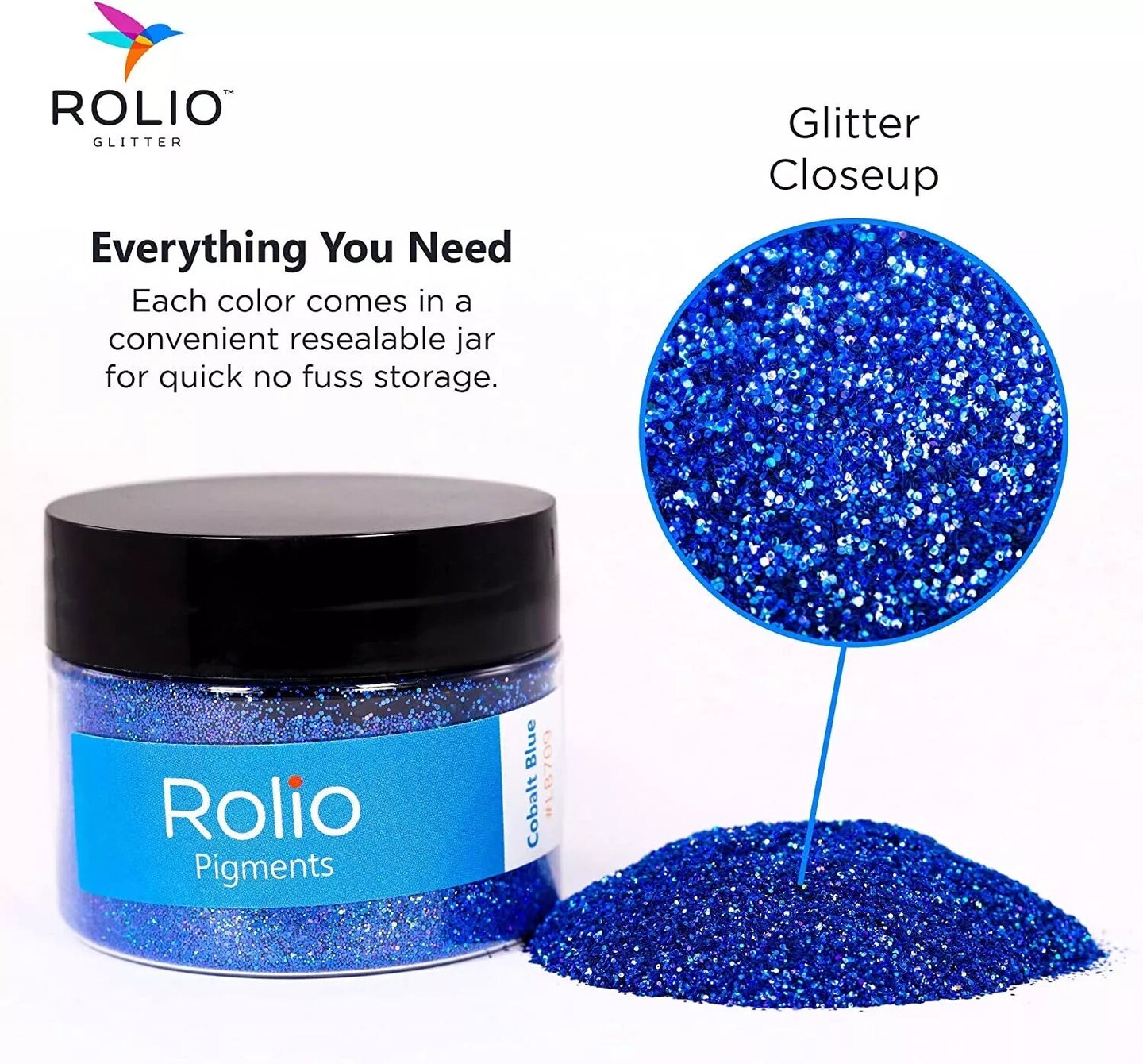 Rolio - 1 Jar Vibrant Holographic Glitter (Cobalt Blue) - 1 oz