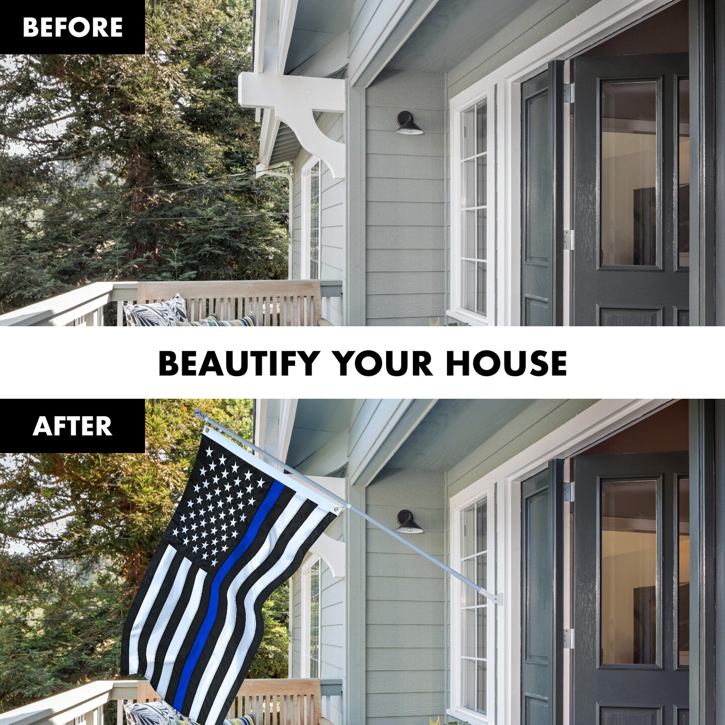 G128 - 5 Feet Tangle Free Spinning Flagpole (Silver) Thin Blue Line Flag Brass Grommets Embroidered 2x3 ft (Flag Included) Aluminum Flag Pole