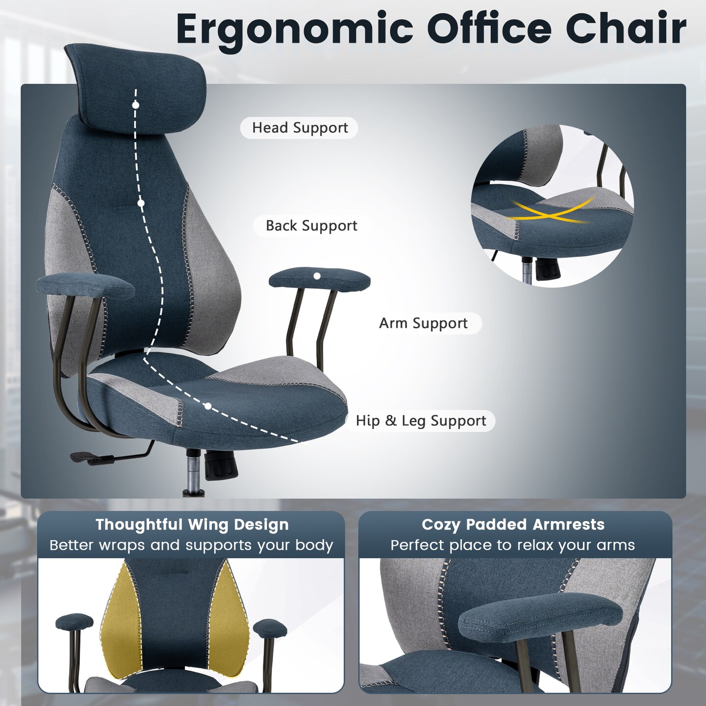Ergonomic Office Chair Computer Desk Chair with 2D Headrest and Rocking Backrest-Brown