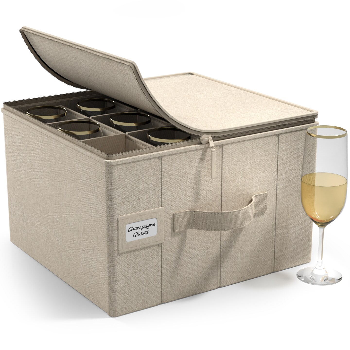 Sorbus Dinnerware Organizer for Champagne Flute Glasses with Lid (Holds Service for 12) with Felt Protectors - 13 x 10 x 10.6