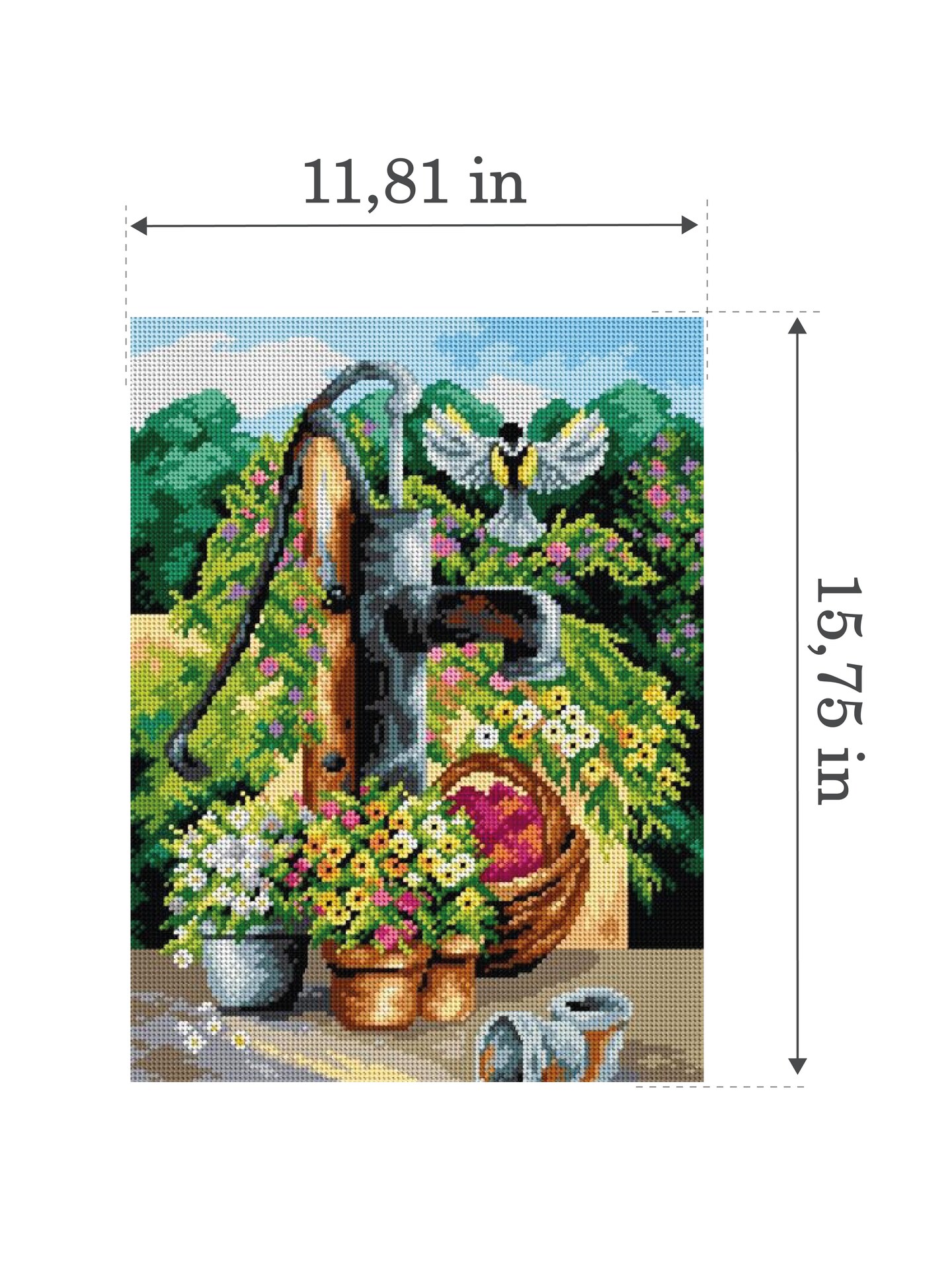 Gobelin canvas for halfstitch without yarn Waterpump in Flowers