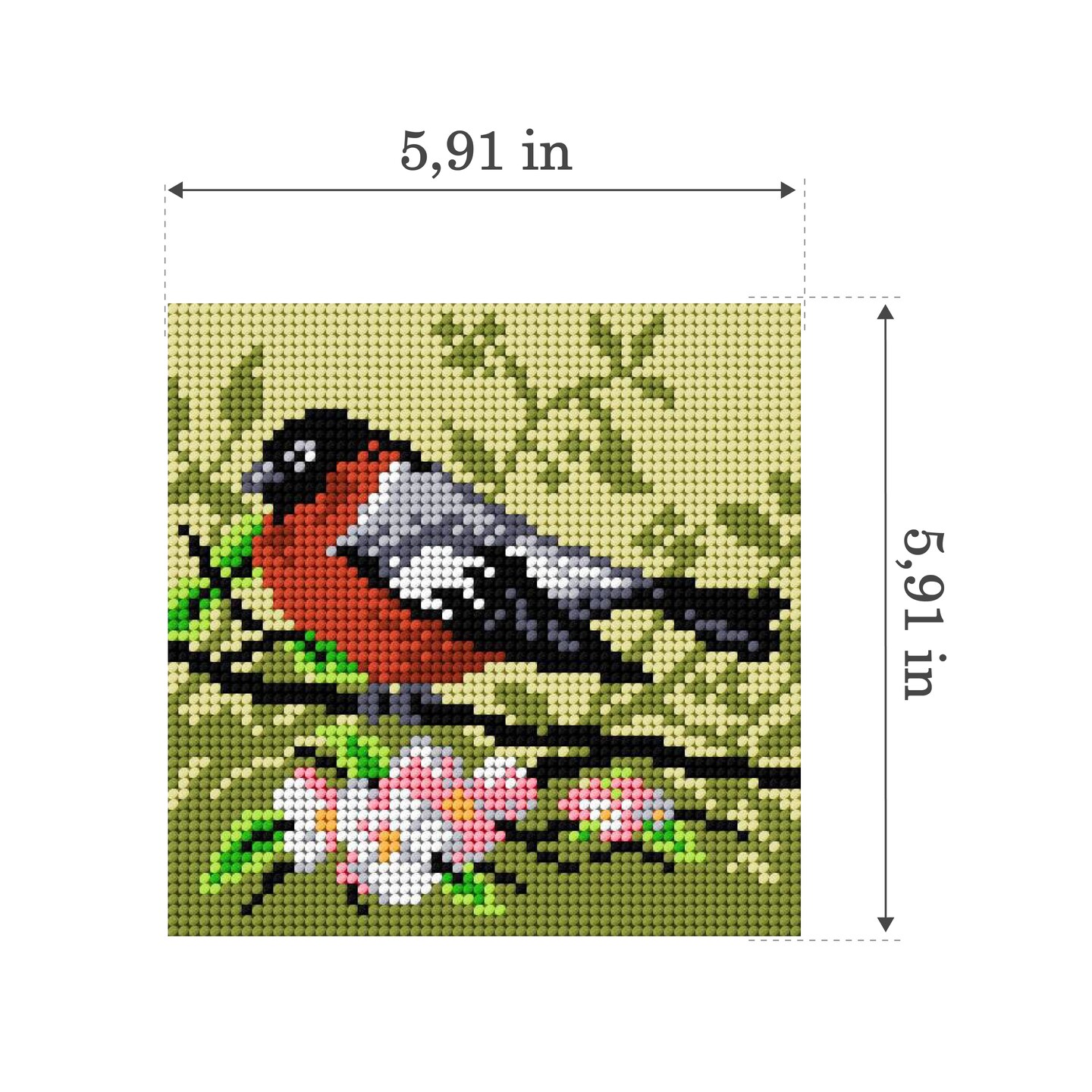 Needlepoint canvas for halfstitch without yarn On a Branch of Apple Tree 2049D - Printed Tapestry Canvas