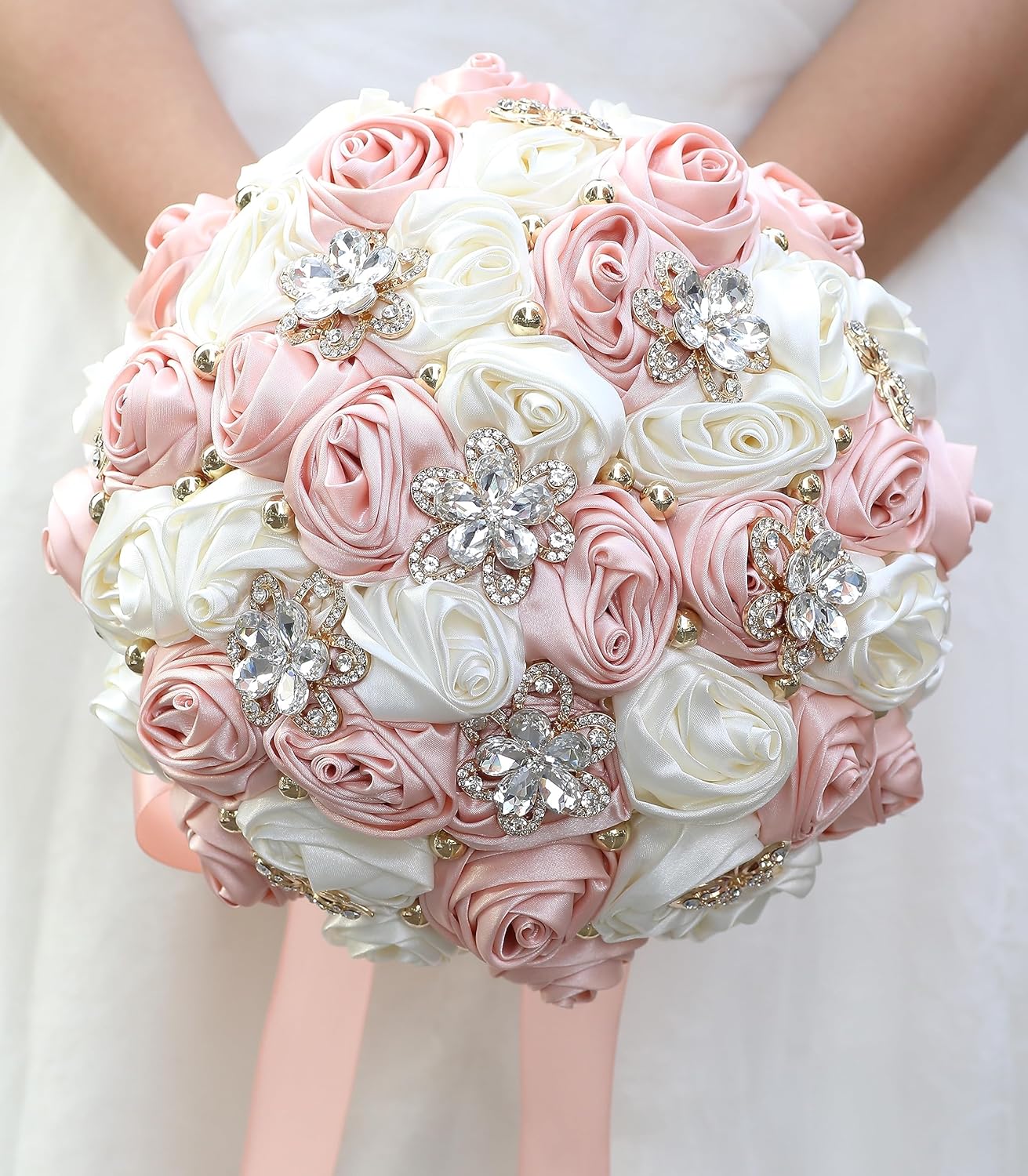 Handmade Bridal Wedding Bouquet (Pink &#x26; Ivory, 7.1&#x22;/18cm)