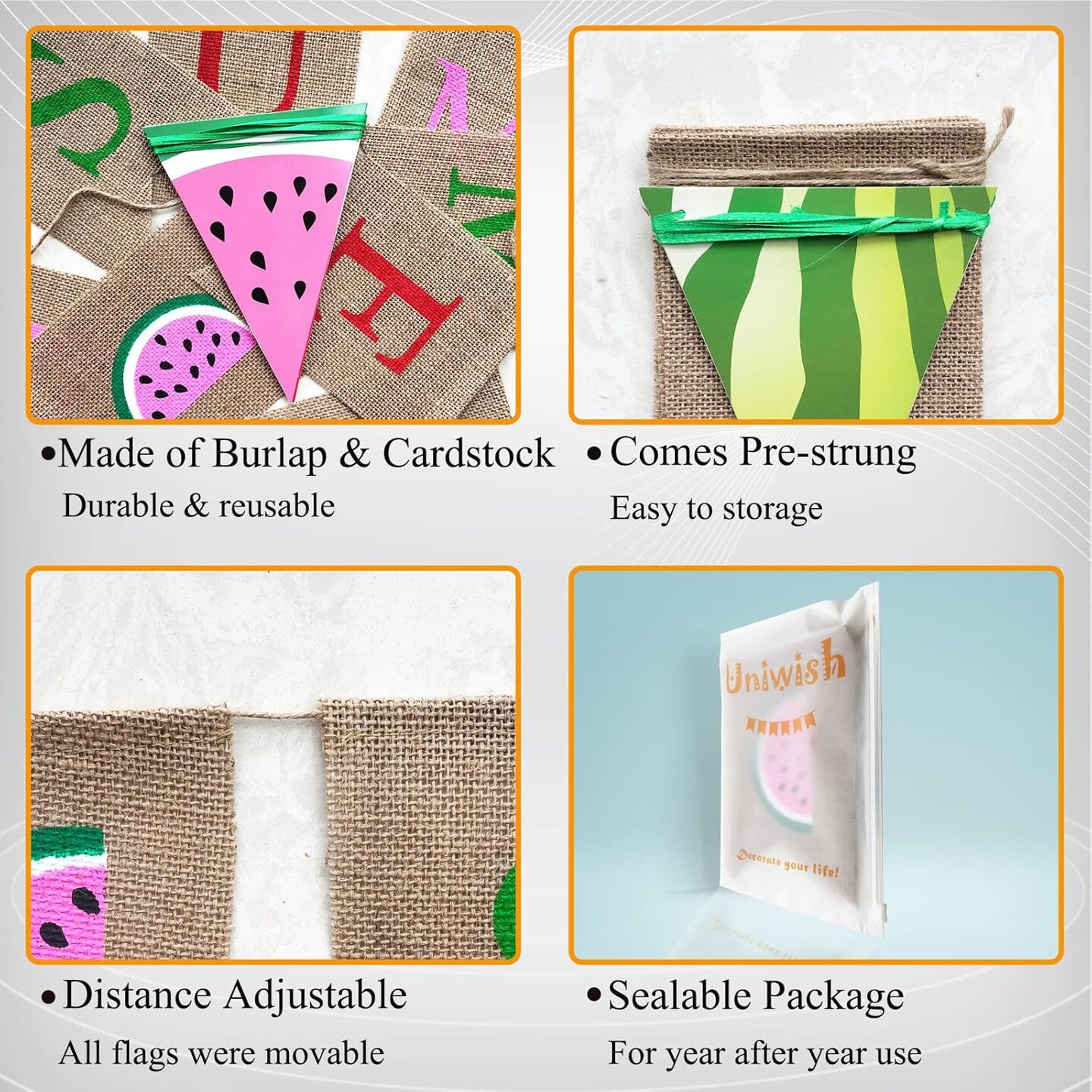 Burlap Summer Banner Watermelon Theme Party Supplies Summer Decorations Garland Watermelon Pennant Flags for Hawaiian Beach Party Photo Backdrop