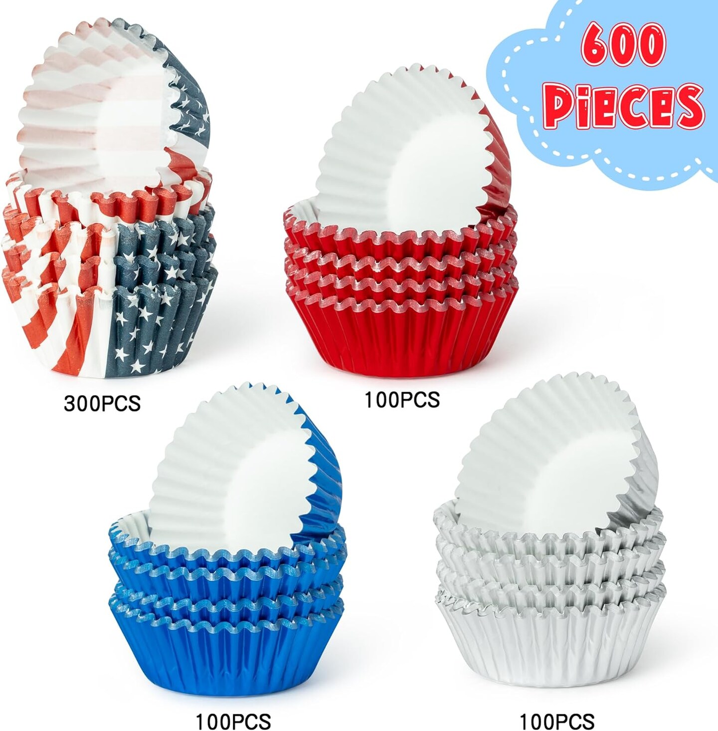 America Mini Cupcake Liners - 600pcs 4th of July(red, blue)