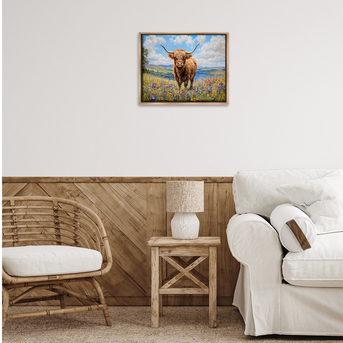 Stupell Industries Highland Cattle in Summer Meadow Floating Frame By Franklyn Gregory