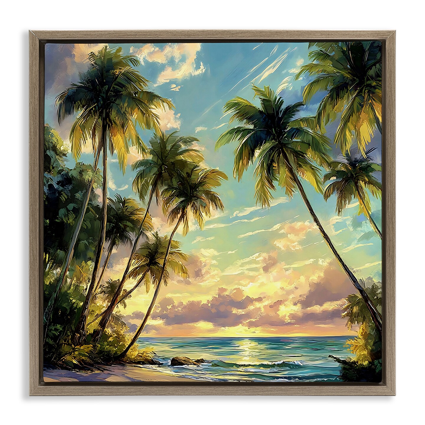 Stupell Industries Sunset On The Beach Palms Floating Frame By LSR ...