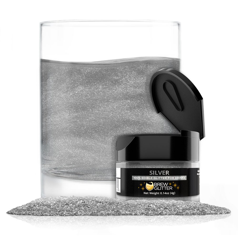 Brew Glitter - Silver Edible Drink Glitter (4g, x1 Flip-Cap Jar) for Beer, Cocktails and Beverages