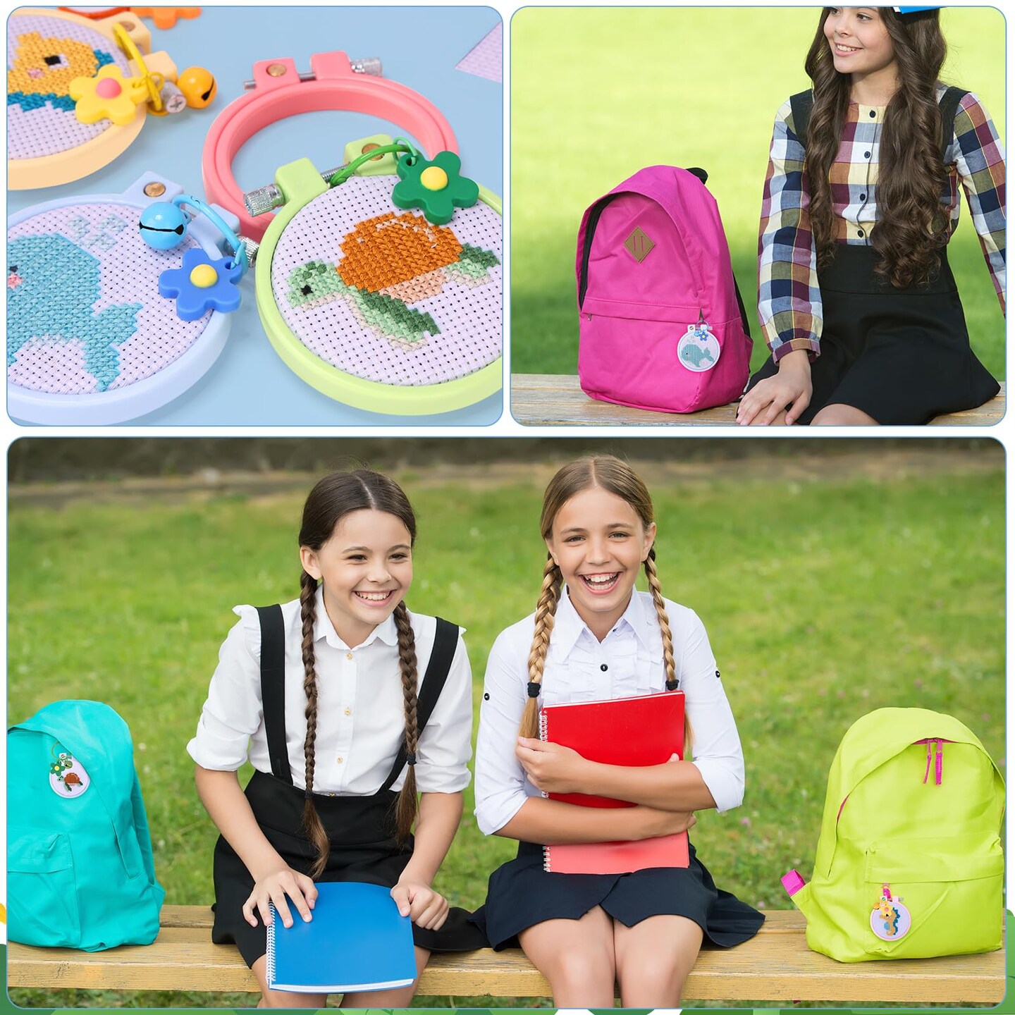 6 Pieces Sea Animal Cross Stitch Kit for Kids with Stamped Aida Cloth, Embroidery Hoops, Keychains, Embroidery Tools and Instructions for Beginners DIY Craft Ornament