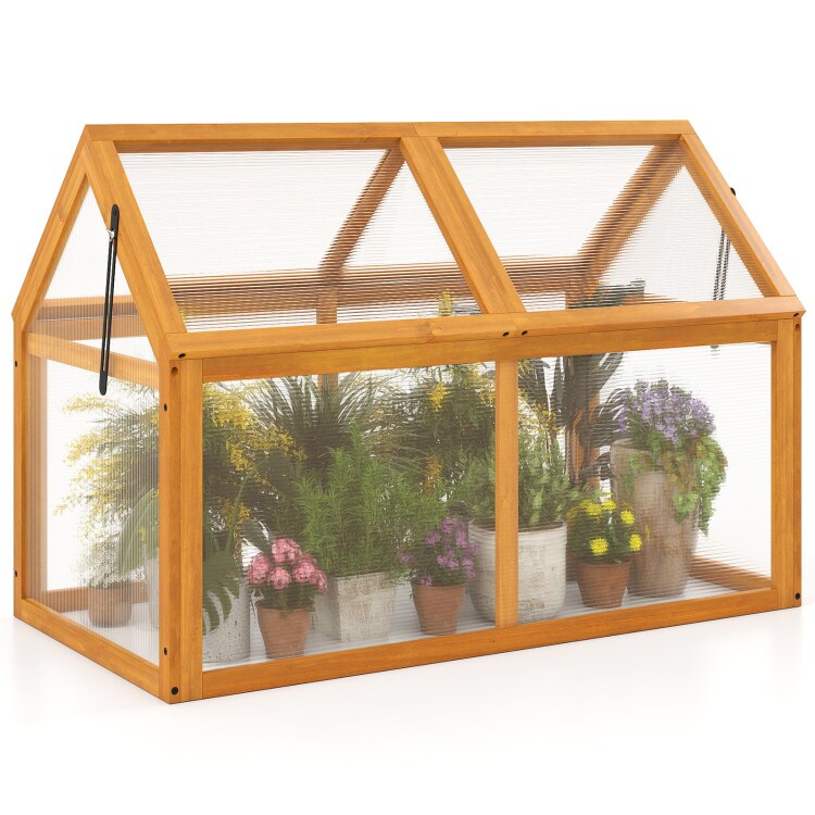 Wood Cold Frame Greenhouse Raised Flower Planter with Adjustable Roof