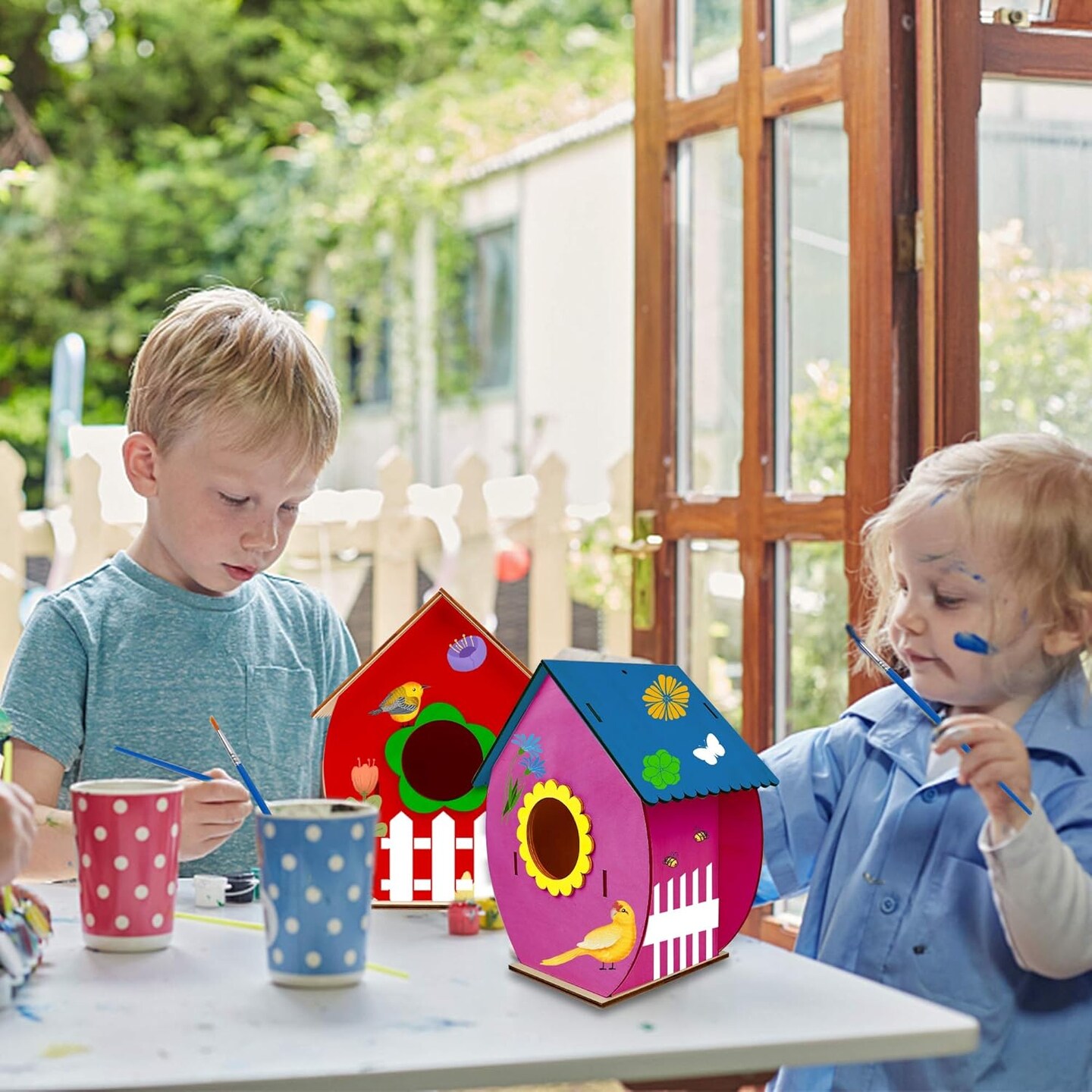 4-Pack DIY Bird House Kit – Wooden Build & Paint Craft Toy for Kids with Paints & Brushes