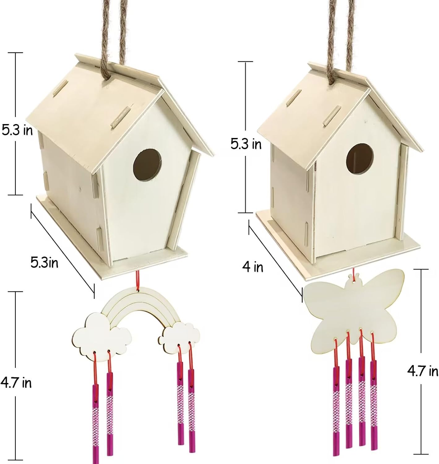 4-Pack DIY Bird House Wind Chime Kit – Build & Paint Craft Set for Kids Ages 4–8, Easter Basket Gift