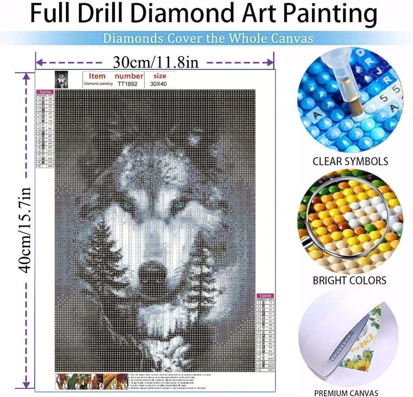 Wolf 5D Diamond Painting Kit for Adults – Full Drill Round Gems DIY Animal Art, Beginner-Friendly 12x16 Inch Wall Décor & Gift
