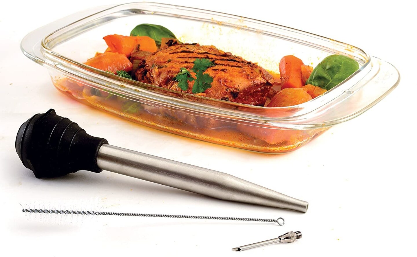Norpro Deluxe Stainless Steel Turkey Baster with Flavor Injector and Cleaning Brush