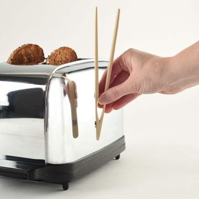 Norpro 8&#x22; Natural Wooden Bamboo Toaster Tongs with Magnet