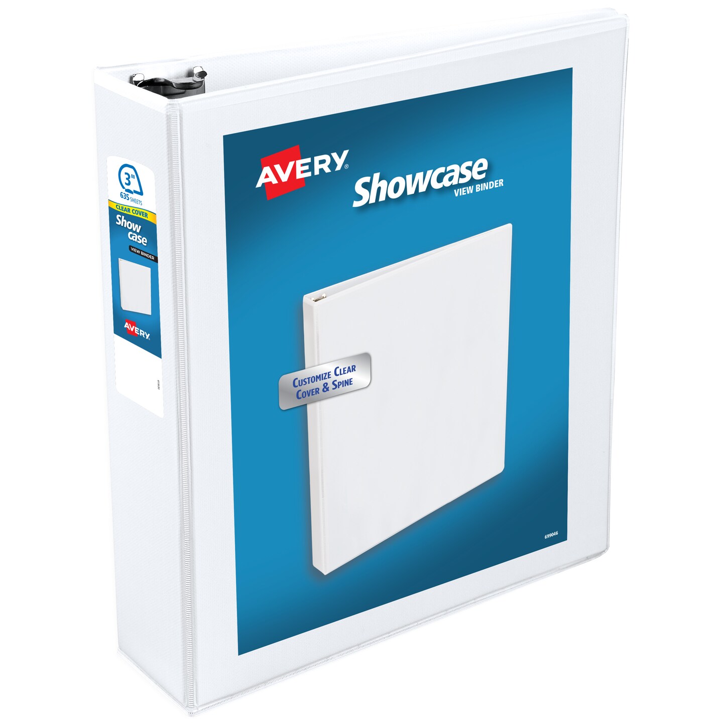 Avery® Showcase Standard View 3 Ring Binder, 3" Slant Rings, 635-Sheet Capacity, 3.5 Inch Wide Spine, 1 White Binder, Ideal for Lightweight Organization and Occasional Referencing (19751)