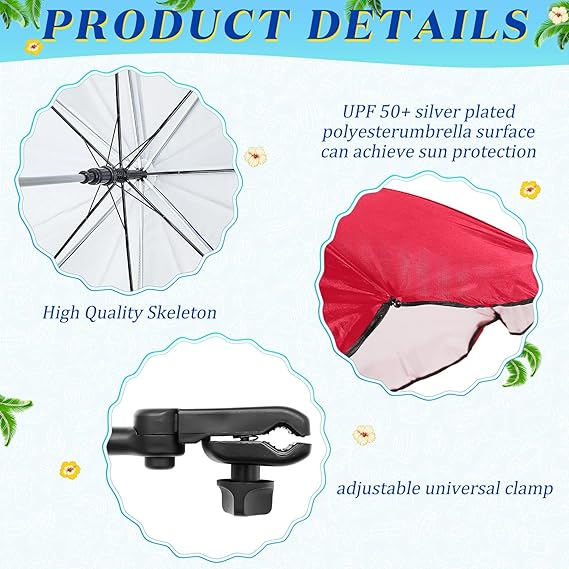 Summer Umbrella with Universal Clamp 44&#x22; UPF 50+ Portable Clamp on Beach