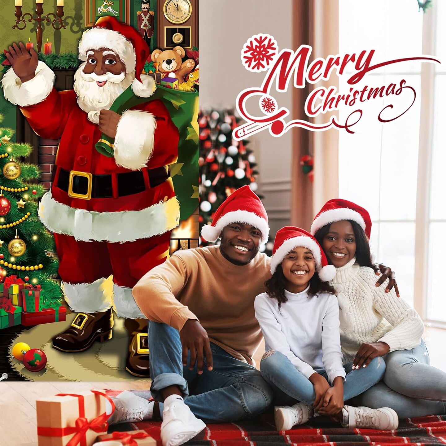 Xmas Door Hanging Banner Santa Claus Background for Front Door