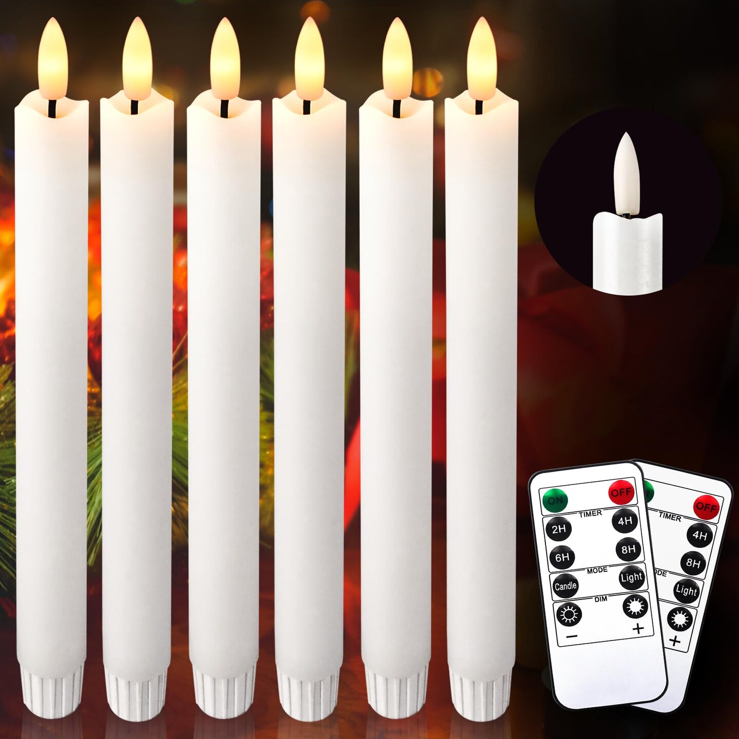 HL Flameless Taper Candles with Remote  Timer  Dimmer  White Battery Operated CandleSticks with Flickering Light  Led Window Candles  9.8 Inches for Wedding Party Halloween Christmas Decor