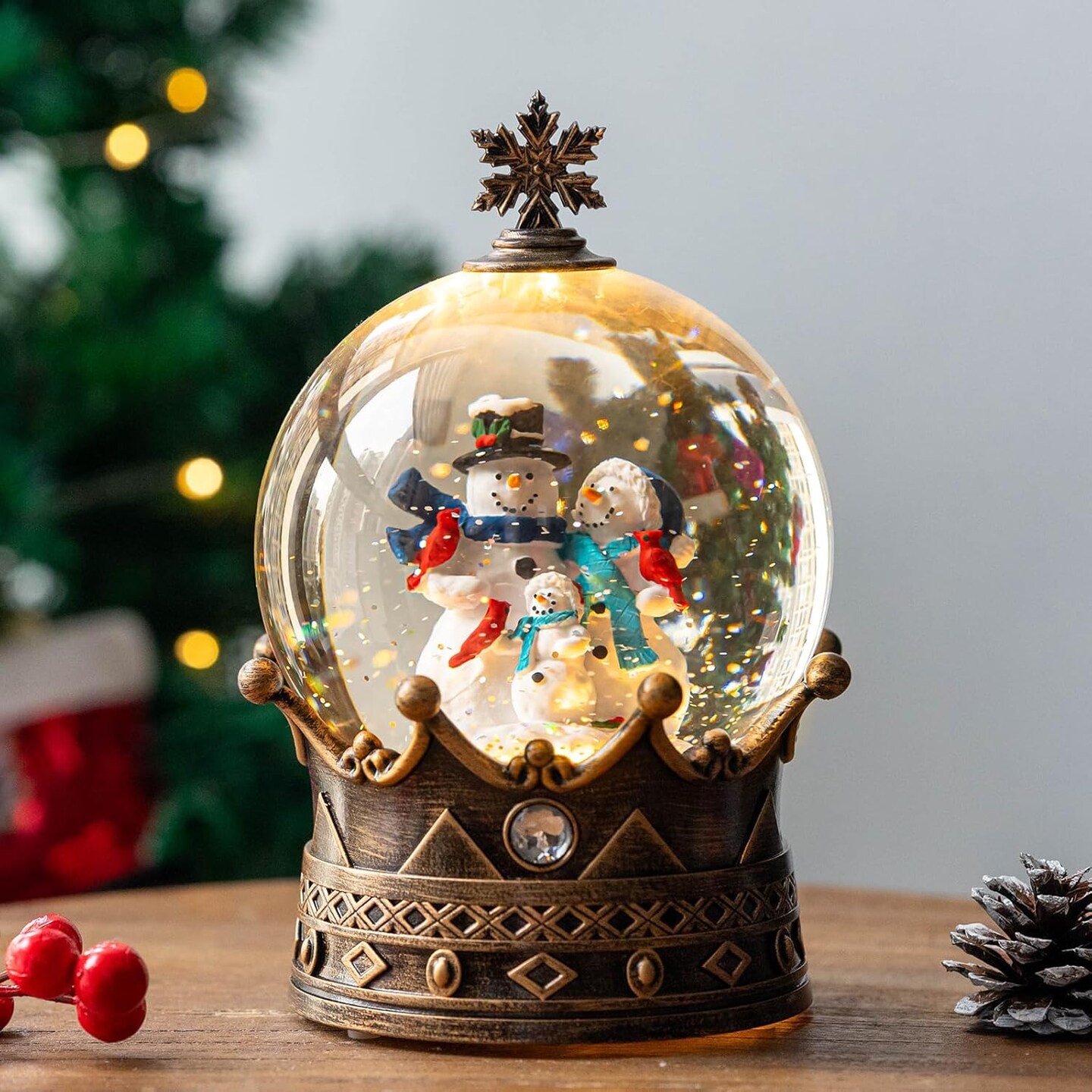 Snow Globe Lighted Christmas Decorations, Snowman Family Musical Crown ...