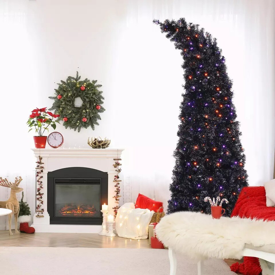 7Ft Pre-lit Bendable Artificial Christmas Tree Bent Top with 400 LED Lights