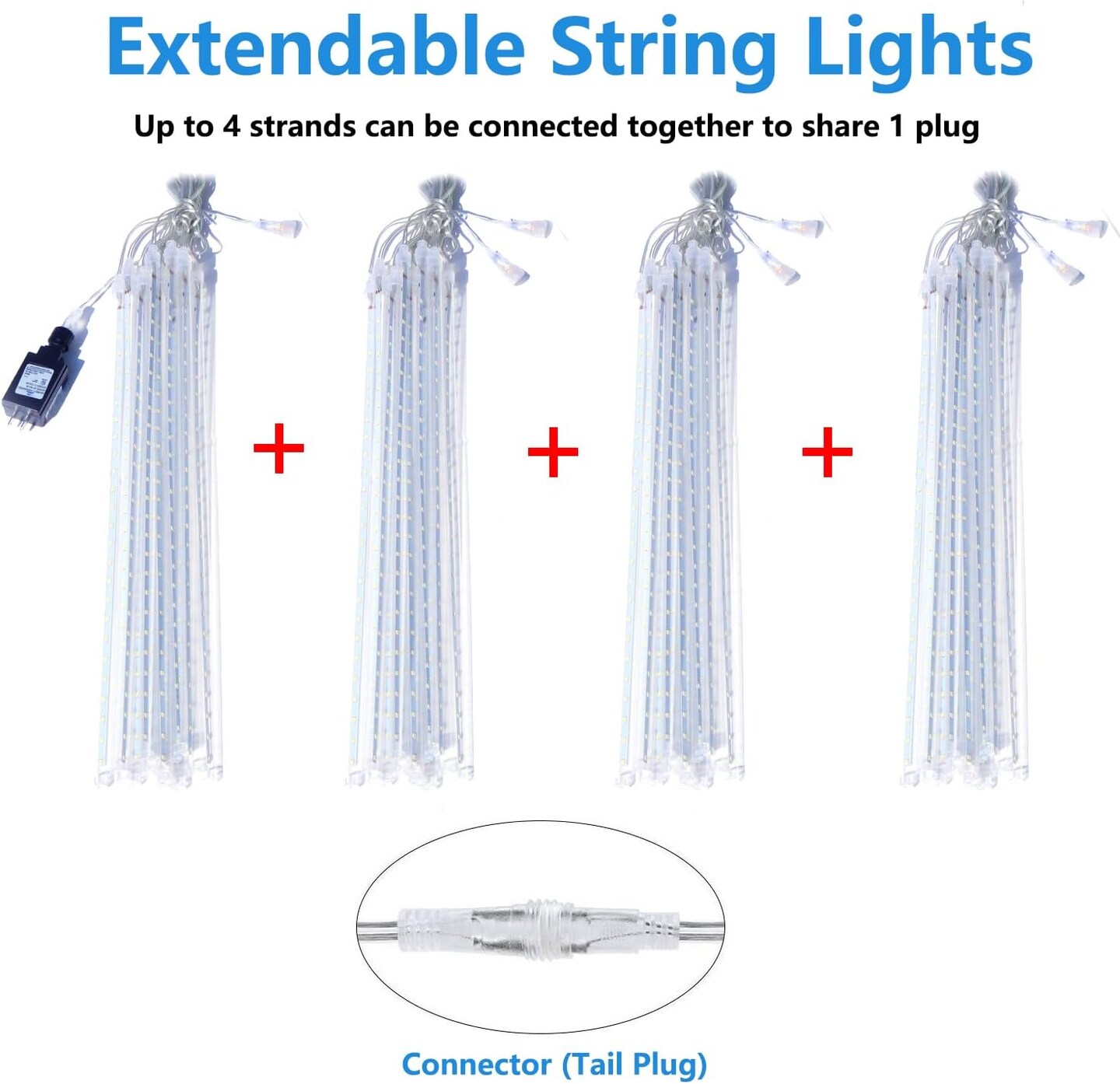 Meteor Shower Lights Outdoor White Christmas Lights 16 Inch 10 Tubes 360 LED Falling Rain Lights Waterproof Snowfall Dripping Icicle Lights for Xmas Tree Holiday Decoration Yard Porch Patio