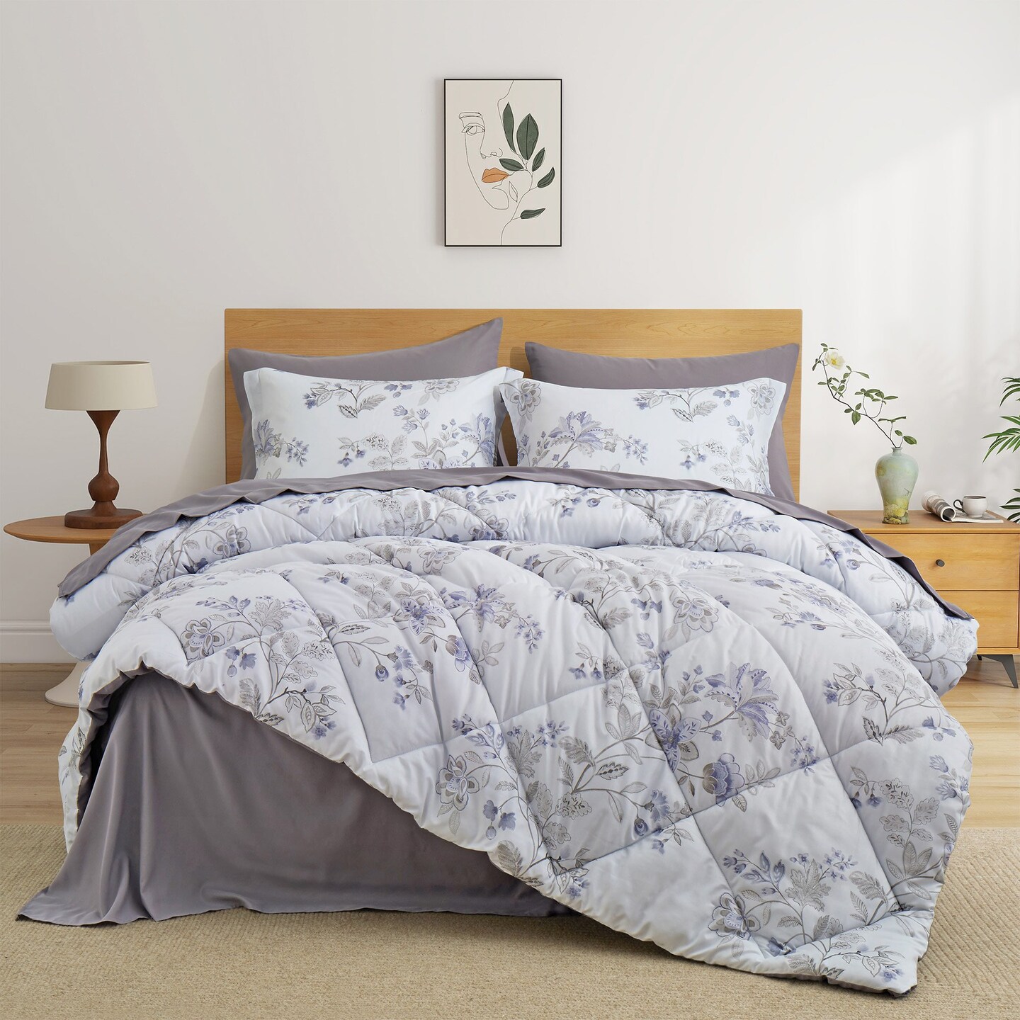 Bed In A Bag 7-Piece Printed Comforter Set-All Season Bedding Sets With Comforter Pillow Shams Flat Sheet Fitted Sheet