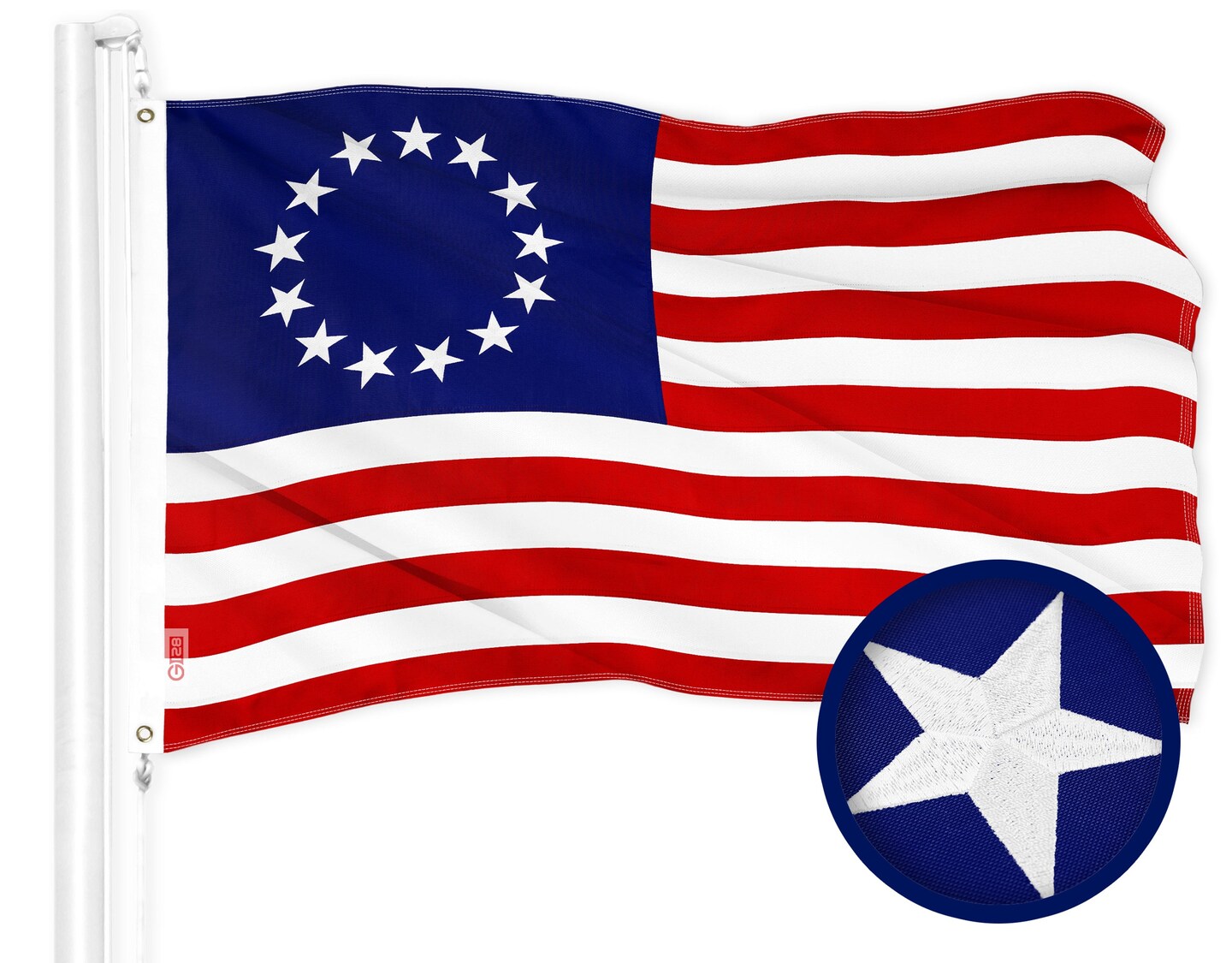 G128 Combo Pack: American USA Flag 3x5 Ft &#x26; Betsy Ross Flag 3x5 Ft | Both ToughWeave Series Embroidered 300D Polyester, Embroidered Design, Indoor/Outdoor, Brass Grommets