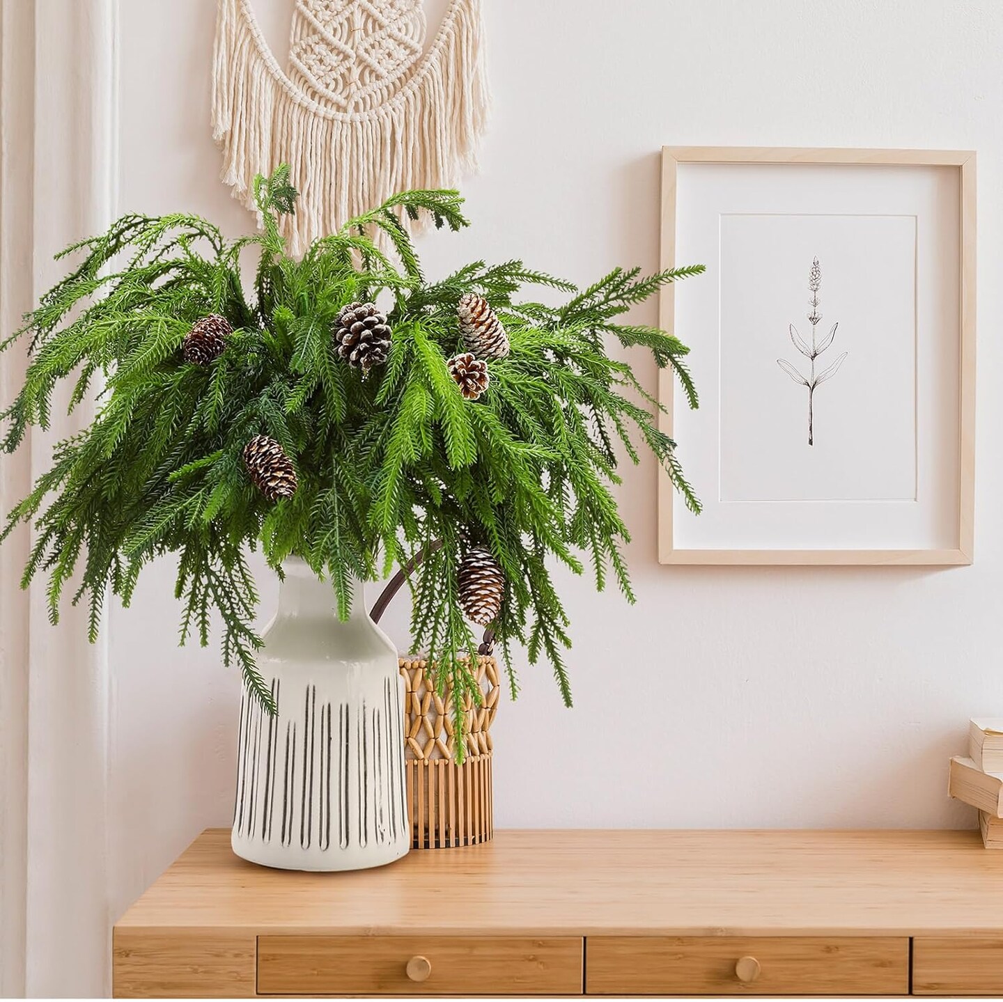 12 Pcs Christmas Norfolk Pine Branches, Norfolk Pine Artificial Christmas Branches DIY Crafts Faux Christmas Norfolk Pine Branches for Xmas Indoor Outdoor Home Decor (18 Inches)