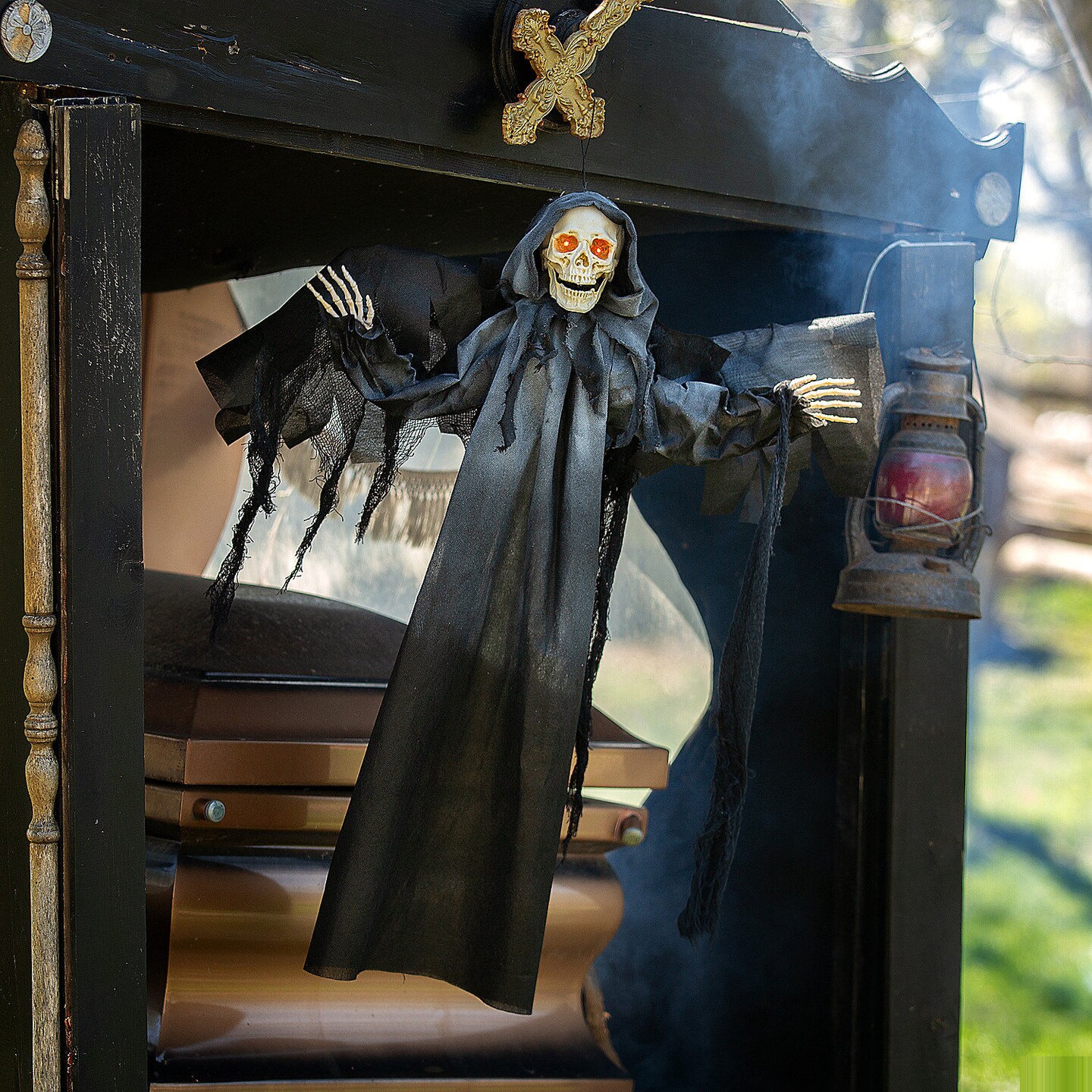 Animated Grim Reaper with Wings Hanging Halloween Decoration 3 Ft