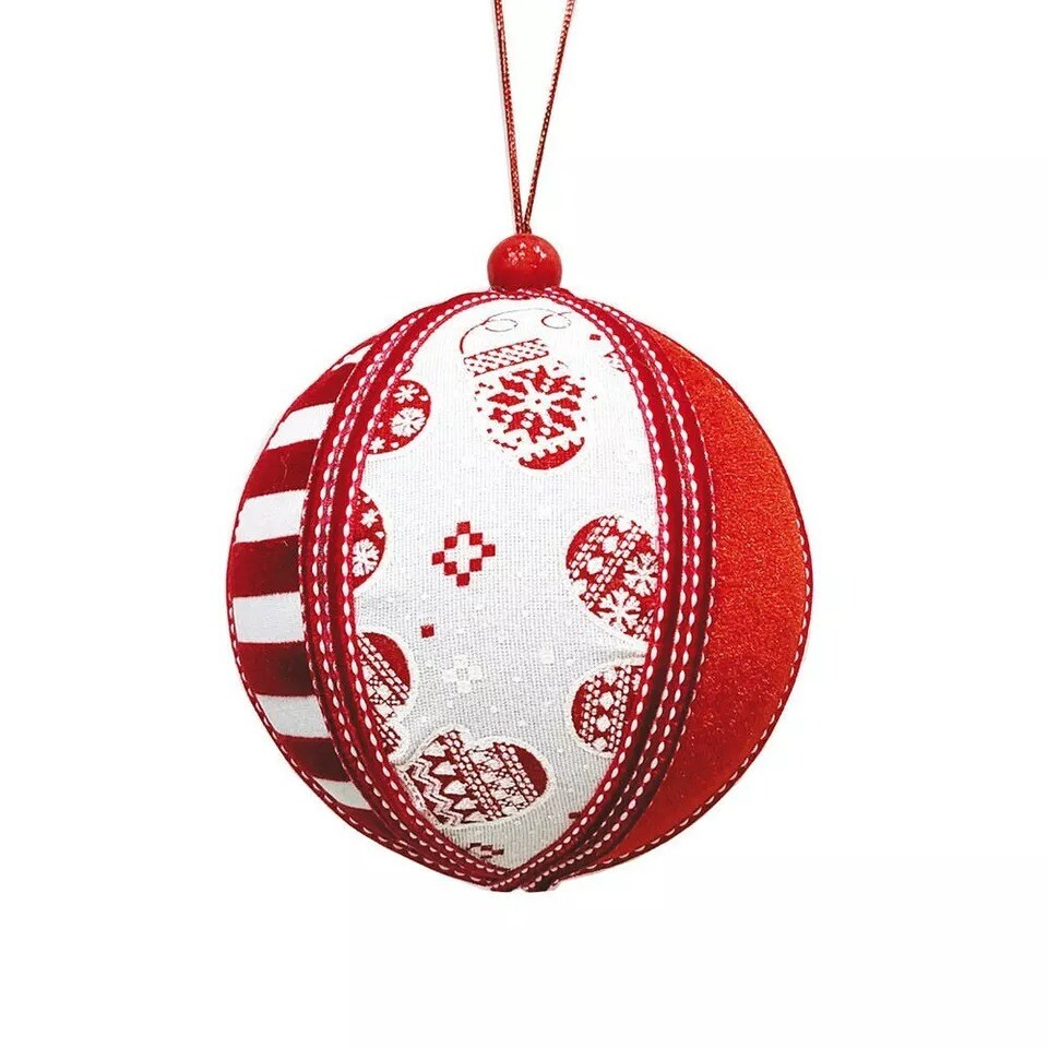 SET OF 5 RED AND WHITE CHRISTMAS ORNAMENTS - HANDMADE BAUBLES HOLIDAYS DECOR