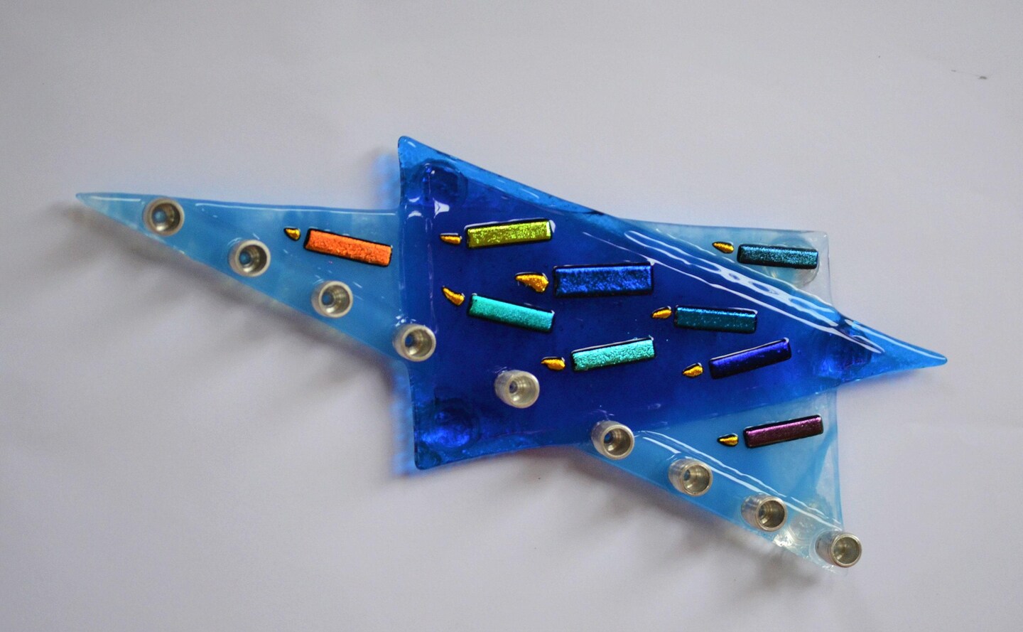 Blue Star of David glass fused menorah, kosher menorah, Jewish art wedding gift, Hanukkah gift, fun menorah by Yafitglass product 2