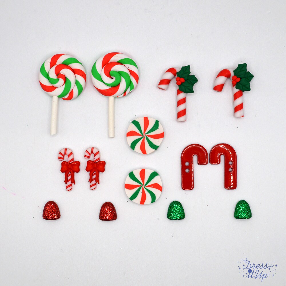 Dress It Up Buttons Christmas Canes, 15pcs Craft Embellishments