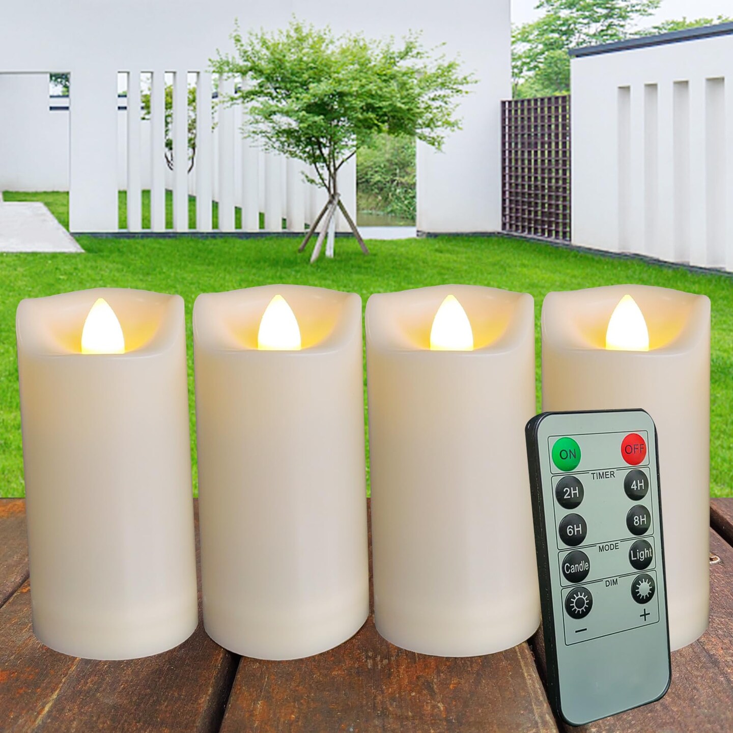 2&#x22;&#x22;x4&#x22;&#x22; Outdoor LED Battery Operated Candles with Timer/Remote 4 Pack Plastic Flickering Waterproof Flameless Candles Wedding Party Halloween Christmas Birthday Decoration Realistic Slim Pillar Candles