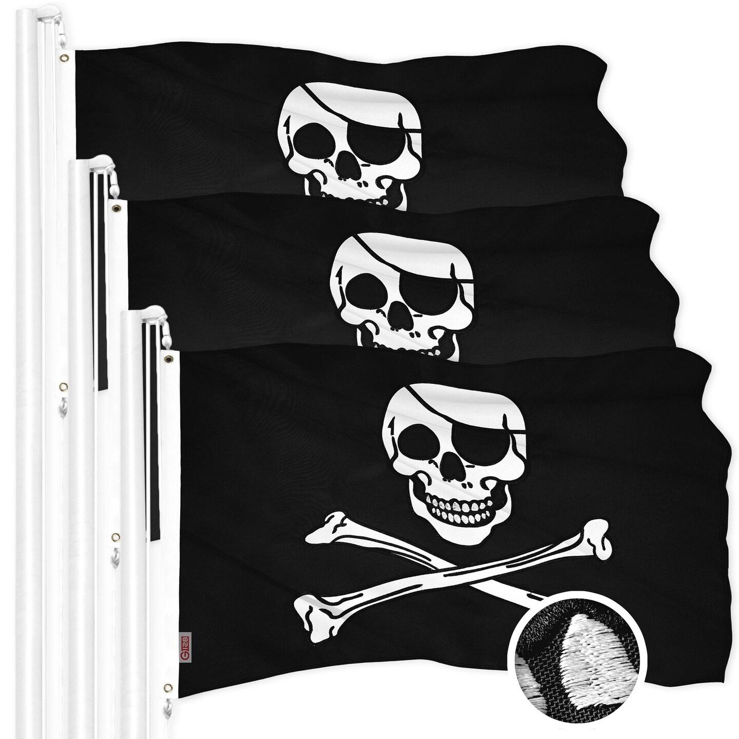 G128 3 Pack Pirate Jolly Roger Bones Flag 20x30 In ToughWeave