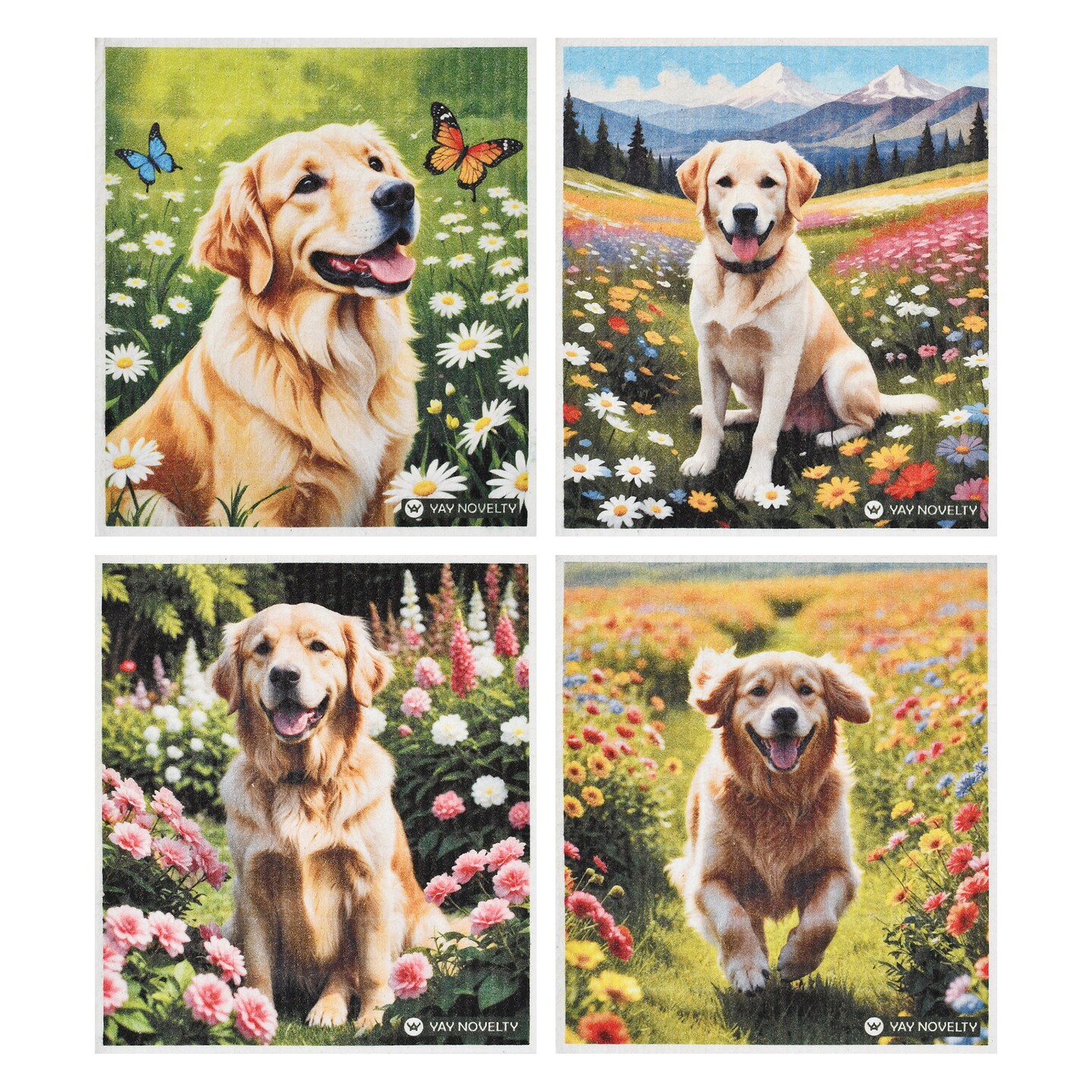 product name is 12-Pack Eco-friendly Reusable Swedish Dishcloth, Reusable Cleaning Wipes, Absorbent Cleaning Cloth, Compostable - Golden Retriever