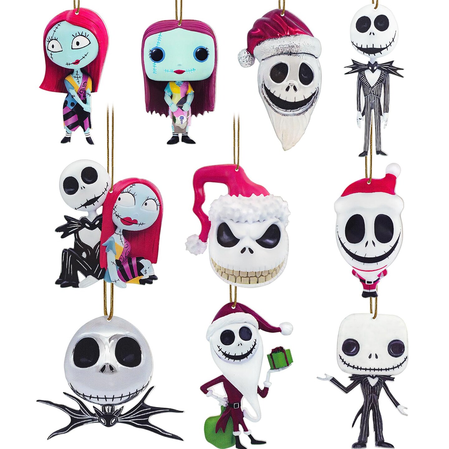Gadluckki 2024 Nightmare Before Christmas Tree Decorations 10PCS Acrylic Cute Jack and Sa&#x26;lly Hanging 2D Flat Halloween Movie Character Ornaments for Holiday Vacation Gift and Scary Decor 10cm/3.93in