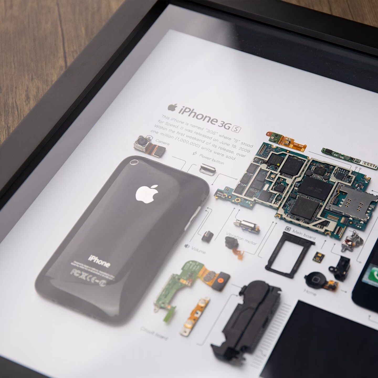 Framed iPhone 3 3Gs 4 4s 5 6 7 8 X Disassembled Phone Wall