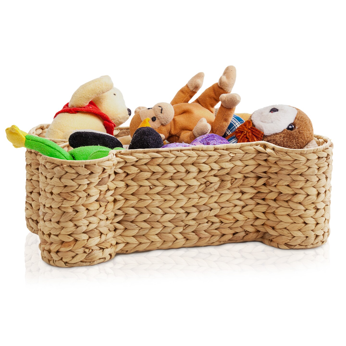 Casafield Dog Bone Shaped Storage Basket, Large Woven Water Hyacinth Pet Toy Organizer Bin