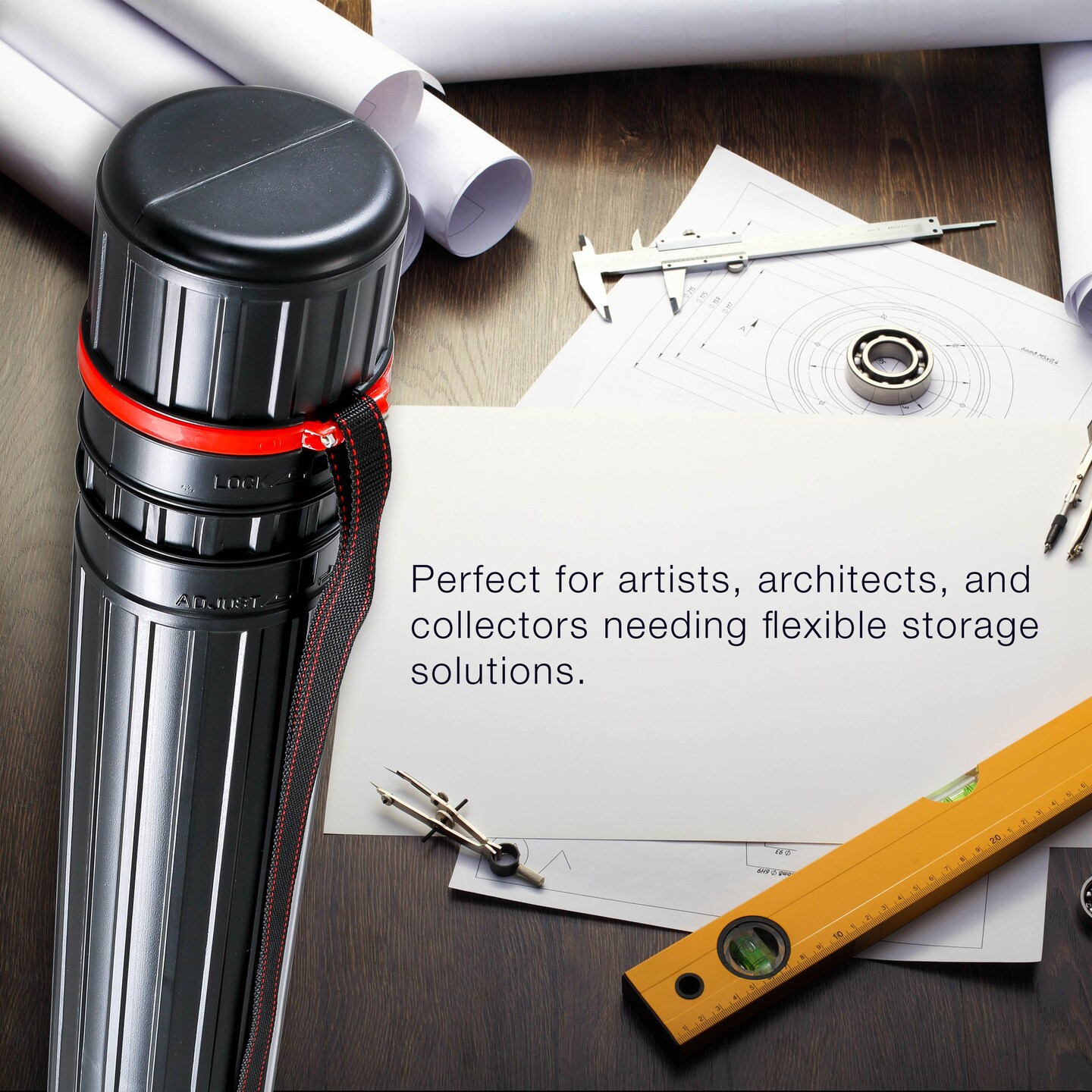 Poster Tube - Telescoping Adjustable 30-1/4" to 52" - Durable 4" Diameter Storage Tube - Art Poster Carrier Holder & Blueprint Storage Drafting Tube Travel & Protection