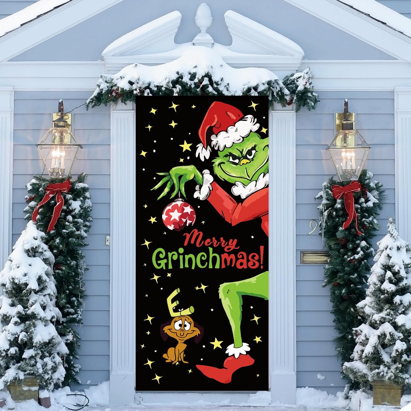 Grinch Door Cover Decorations for Christmas