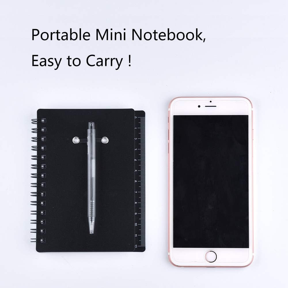 4 Pieces Spiral Notebook Steno Pocket Notepad with Pen in Holder and Sticky Notes, Page Marker Index Tabs Flags Making Plans Writing Memos Office School Supplies (Black)
