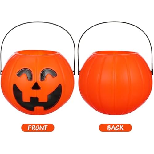 Halloween Pumpkin Candy Buckets Large Plastic Pumpkin Bucket Trick or Treat Pumpkin Pail Candy Bowl Holder with Handle Portable Decorative Pumpkin Bucket Party Favor 7 Inch