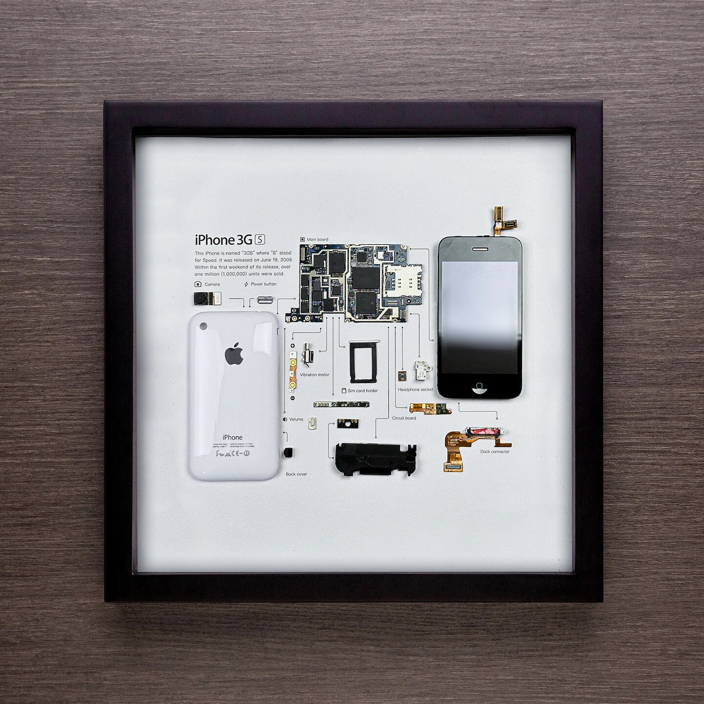 Framed iPhone 3 3Gs 4 4s 5 6 7 8 X Disassembled Phone Wall Art