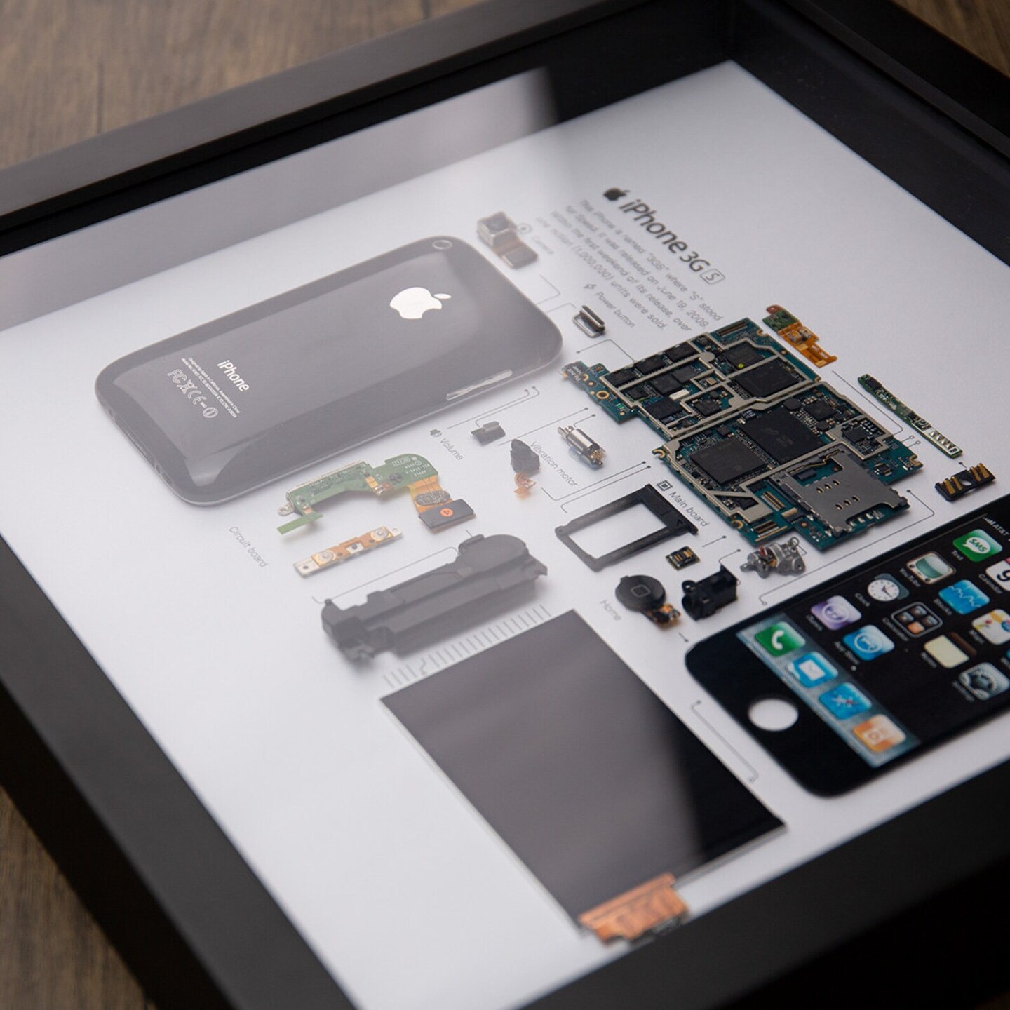 Framed iPhone 3 3Gs 4 4s 5 6 7 8 X Disassembled Phone Wall Art