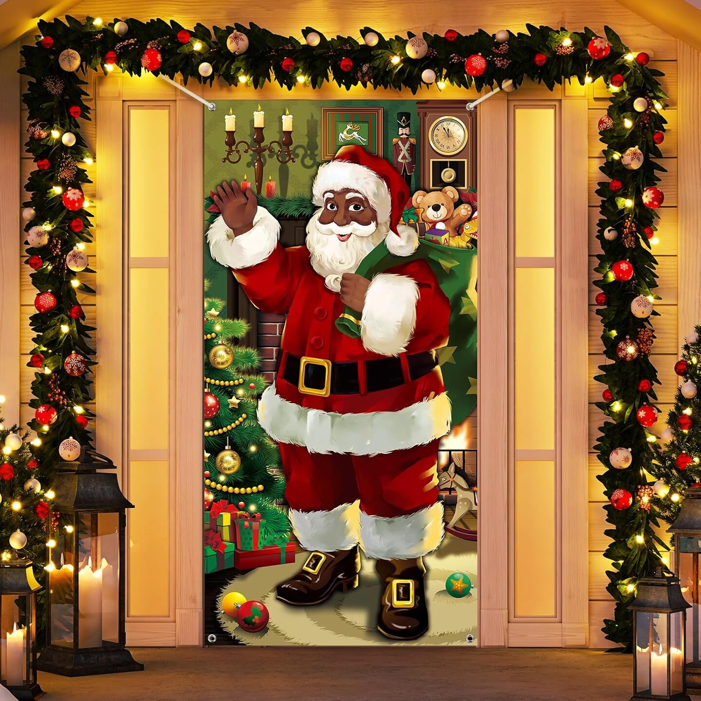 Xmas Door Hanging Banner Santa Claus Background for Front Door